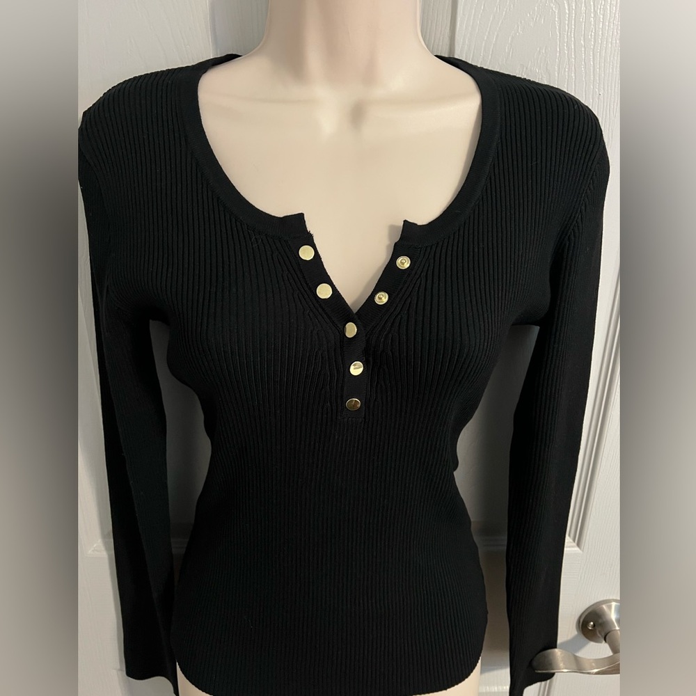 Henley Sweater by The Work Shop , Juniors Large, Black